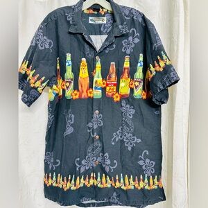 Palmwave Hawaii, Men Hawaiian Blue Flowers with Beer Bottles Size XL